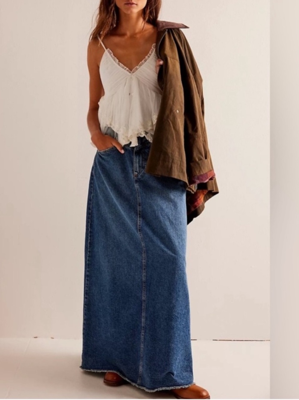 Free People We The Free Come As You Are Denim Maxi Skirt